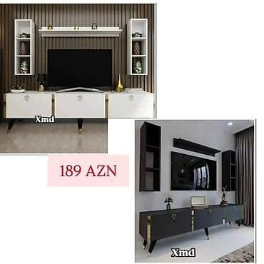 tv stent: TV stendi və asma divar rəfləri dəsti - Müasir minimalist dizayn: iki — 1