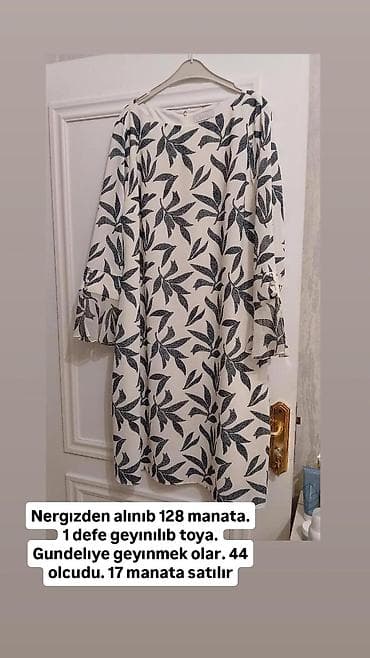 zara kisi geyimleri: - Ağ rəngli, yarpaqlı naxışlı don. Geniş kəsim, uzun qol. Ölçü: 44 — 1