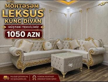 Divan və masa dəstləri: Möhtəşəm Leksus künc divan – klassik barok üslubunda, krem rəngli — 1