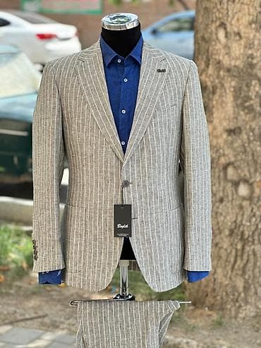 Kişi kostyum dəsti – Bayli brendi - Stil: Klassik zolaqlı, açıq boz