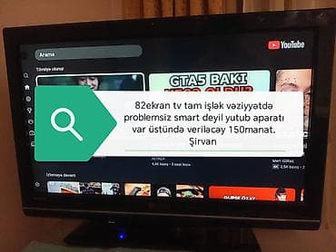 82 ekran LCD televizor. Smart funksiyası yoxdur, lakin YouTube izləmək