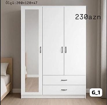 lovhe: Ağ rəngli 3 qapılı geyim şkafı - Ölçü: 200 × 120 × 47 sm (şəkildə — 1
