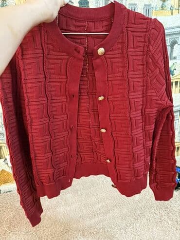 женские кофты в полоску: Qırmızı dama naxışlı qadın kardiqanı - Model: düyməli kardiqan - — 3