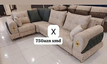 Künc divan dəsti - Ölçü: geniş L-formalı künc dizayn - Rəng: açıq bej