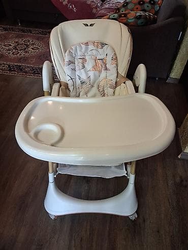 oyuncaq pisik: Uşaq yemək stulu – çoxfunksiyalı, təkərlidir - Rəng: krem/boz-qızılı — 4