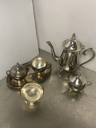 servis qab: Qəhvə dəsti, rəng - Gümüşü, Metal — 1