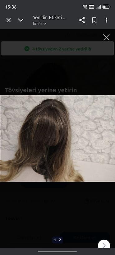 yun corab: Qadın parik – ombre effektli, dalğalı uzunluq - Tip: tam baş parik - — 2