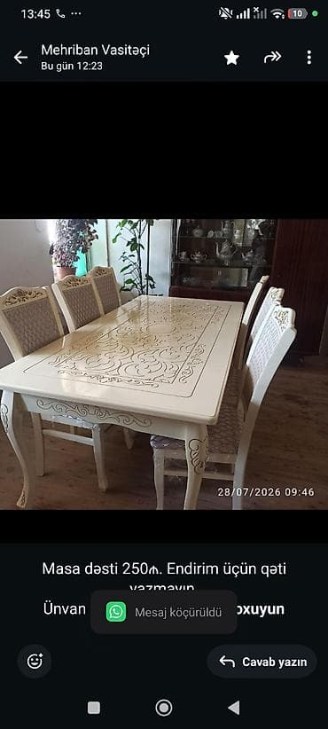 Masa dəsti 250₼. Endirim üçün qəti yazmayın.
Ünvan Qala (1097)
M Ⓜ️