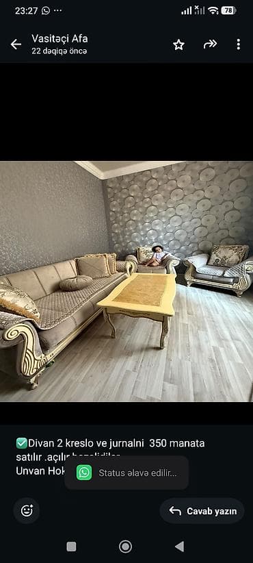 ✅Divan 2 kreslo ve jurnalni 350 manata satılır .açılır bazalidilar