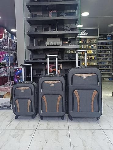 3-lü çamadan dəsti – tekstil/oxford materialdan, boz rəngdə, qəhvəyi