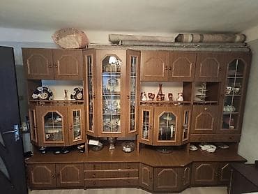 lepe: Qonaq otağı üçün iri divar vitrin dəsti - Material: ağac teksturalı — 2
