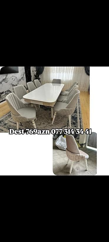 ucuz stol stul: Yemək otağı dəsti – 1 masa + 6 stul - Stil: müasir klassik - Rəng — 1