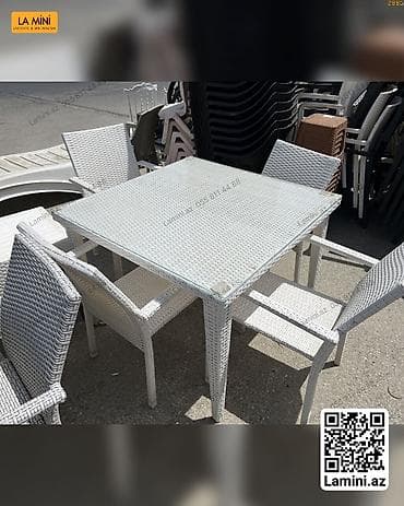 bağ stol stulları: Kvadrat masa, 4 stul, Açılmayan, Stullar ilə, Həsir toxunuşlu — 1