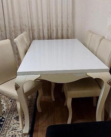 stulla: Qonaq otağı üçün, İşlənmiş, Açılmayan, Kvadrat masa, 6 stul — 1