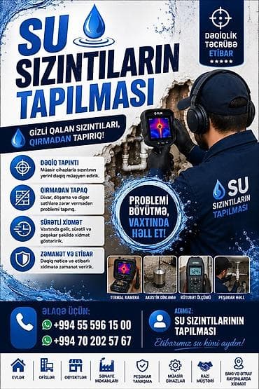 Xidmət: Su sızıntılarının tapılması Gizli qalan sızıntıları qırmadan