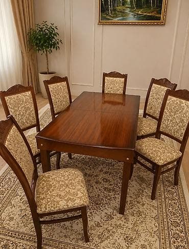 Yemək otağı üçün klassik dəst – 1 masa + 6 stul - Material