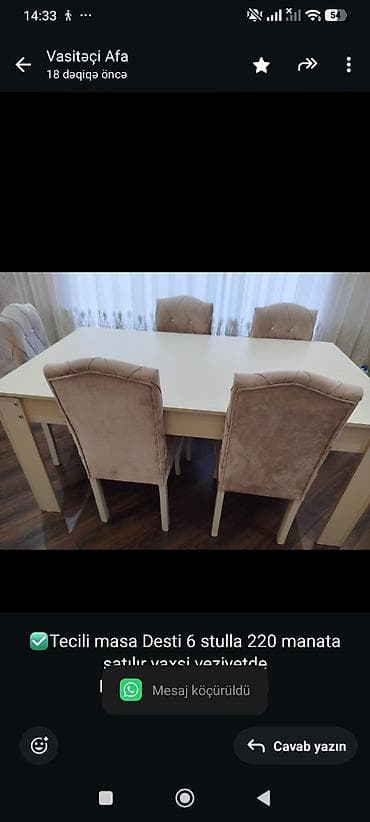 stol ustul: ✅Tecili masa Desti 6 stulla 220 manata satılır yaxsi veziyetde Bine — 1