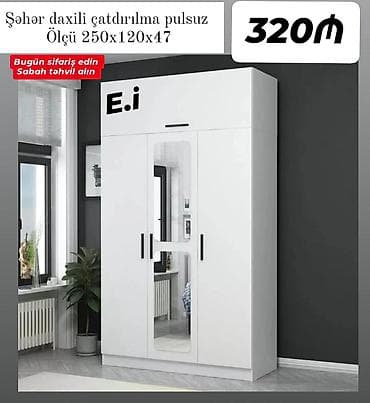 Ağ rəngli 3 qapılı paltar şkafı – müasir minimalist dizayn. - Ön at lalafo.az Ağ rəngli 3 qapılı paltar şkafı – müasir minimalist dizayn. - Ön