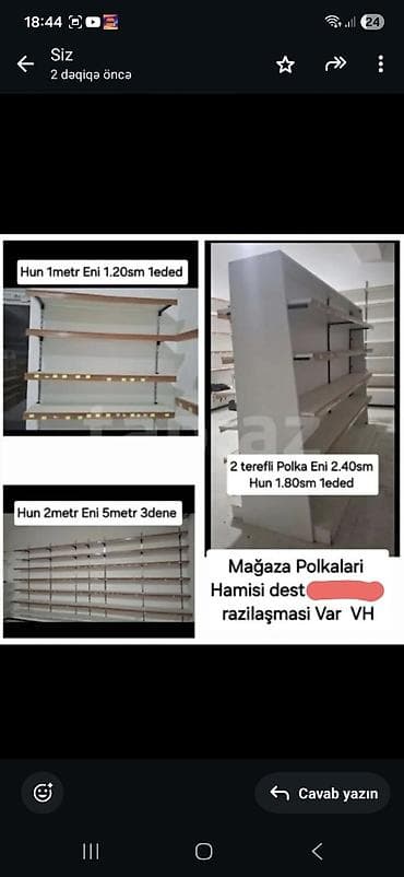 Mağaza polkaları – tam dəst - Divar tipi polkalar: - Hündürlük 1 m — 1