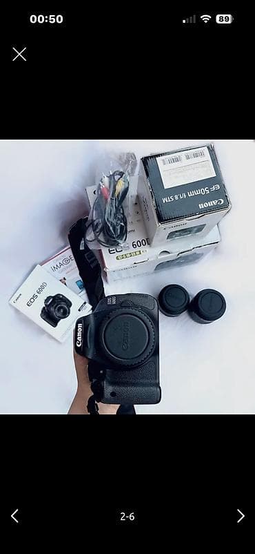 Canon EOS 600D, 18-55mm 18-55 lensi, zaryatka şunuruyla qutusunda