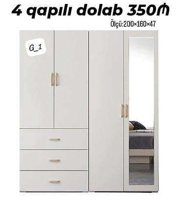 iskaflar: 4 qapılı paltar dolabı – 350₼ Ölçü: 200 × 160 × 47 sm Xüsusiyyətlər — 1