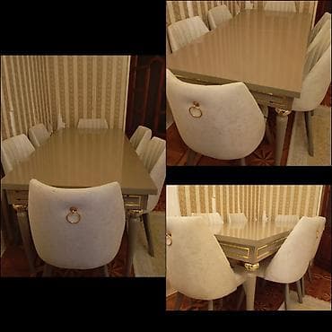 Masalar: Qonaq otağı üçün, İşlənmiş, Açılan, Kvadrat masa, 6 stul — 1