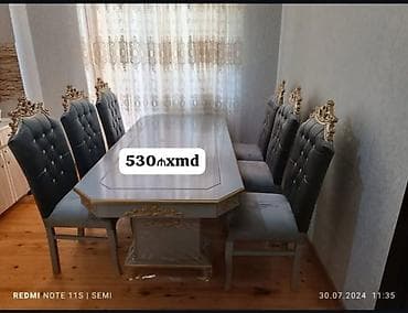 Qonaq otağı üçün, Yeni, Açılmayan, Dördbucaq masa, 6 stul