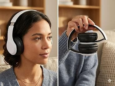 çanta: Qatlana bilən simsiz qulaqlıq – qara/ağ - Tip: Over-ear (tam ölçülü) — 2