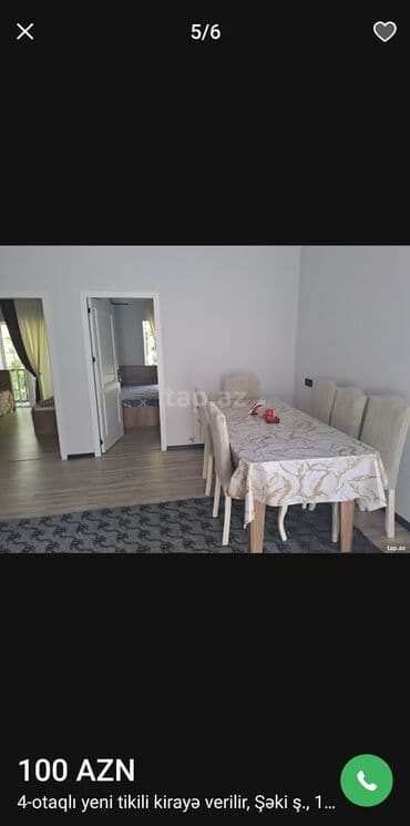 genclikde ayliq kiraye evler: Kirayə: 4 otaqlı mənzil, Şəki şəhəri Planlaşdırma və sahələr: - Açıq — 2