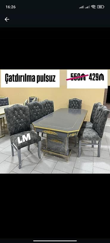 Qonaq otağı üçün, Yeni, Dördbucaq masa, 6 stul
