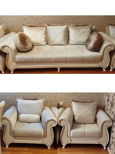 islenmis divan: Klassik üslubda 3-lü divan və 2 ədəd kreslodan ibarət dəst - Rəng — 4