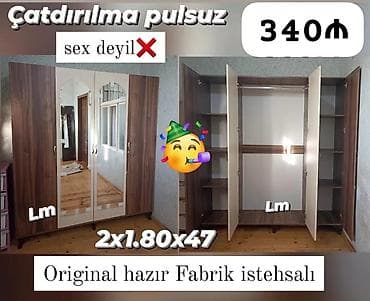 paltar dolab: Dolab yeni qarderob paltar dolabı 4 qapılı siyirmesiz güzgülü — 1