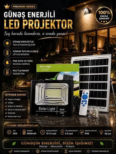 Günəş enerjili LED projektor – tam avtonom, enerji qənaətli və güclü