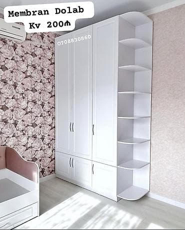 Membran qapılı dolab. Ağ rəngdə, klassik və səliqəli dizayna