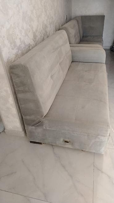 kohnə divan: Künc divan dəsti - Rəng: açıq boz - Material: yumşaq məxməri/parça — 1