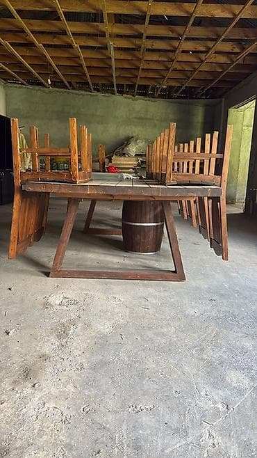 taxta stol stullar: Rustik kafe/restoran mebel dəsti Boyuk Taxta stol ve 8 eded taxta — 1