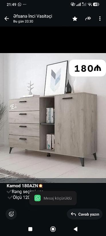 камод: *Kamod 180AZN💥* ✔️Rəng seçimi var ✔️Ölçü 120x80x40 ✔️Material  — 1