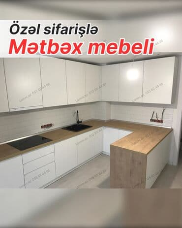 Özəl sifarişlə hazırlanan müasir mətbəx mebeli. - Dizayn: L-şəkilli