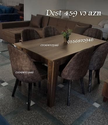 Qonaq otağı üçün, Yeni, Açılmayan, Dördbucaq masa, 6 stul