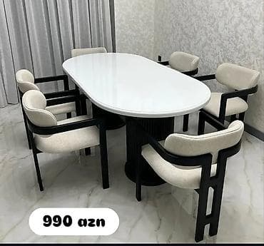 qara divan: 1.Yemək otağı dəsti – 6 nəfərlik - Dəst tərkibi: 1 masa + 6 kreslo — 1