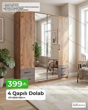 Mebel: 4 Qapılı Güzgülü Dolab - Ölçü: 47×200×160 sm - Material: 18 mm — 1