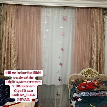 Tül və dekor üstlüklü pərdə dəsti - Model: ikiqat dekorativ pərdə +