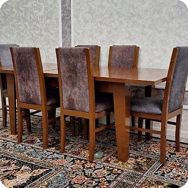 gul buket: Qonaq otağı üçün, İşlənmiş, Açılan, Dördbucaq masa, 6 stul — 1