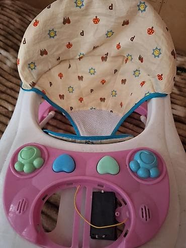 adamex lara uşaq arabaları: Uşaq gəzdirəci (walker) - Rəng: çəhrayı-ağ şassi, naxışlı krem rəngli — 3