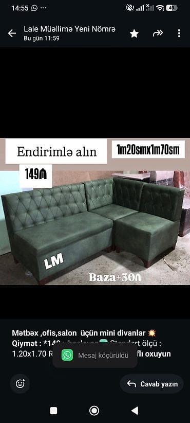 ofis divan: *Mətbəxofis,salon üçün mini divanlar* 💥 *Qiymət : *149₼* başlayan✅ — 1