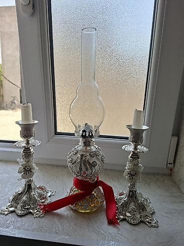 3-lü dekorativ dəst – klassik kerosin lampası və 2 şamdan - Dəst
