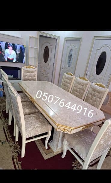 stul ev ucun: Qonaq otağı üçün, Yeni, Açılmayan, Dördbucaq masa, 6 stul — 21