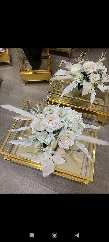 Qızıl çərçivəli güzgülü təqdimat/tray dəstləri – dekorativ gül — 10