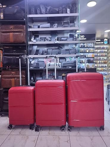 çamta: Qırmızı sərt korpuslu çamadan dəsti – 3 ölçü - Material: yüngül və — 1