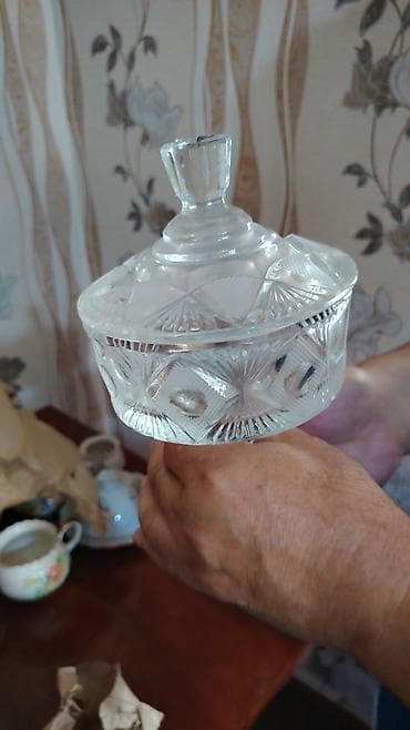 Kristal şirniyyat qabı (qapaqlı) - Material: qalın şüşə/kristal - — 1